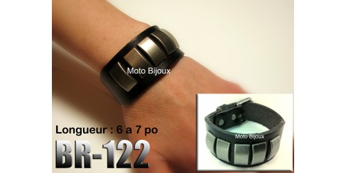 Br-122, Bracelet cuir plaque métal
